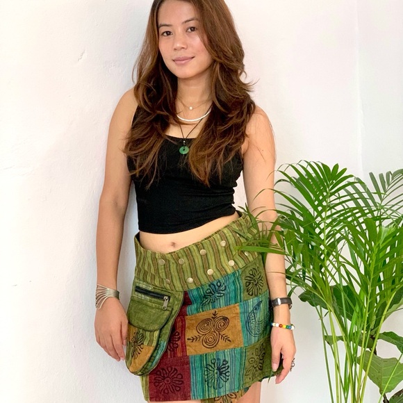 Patchwork Cotton Wrap Skirt with Blockprint - Picture 7 of 13